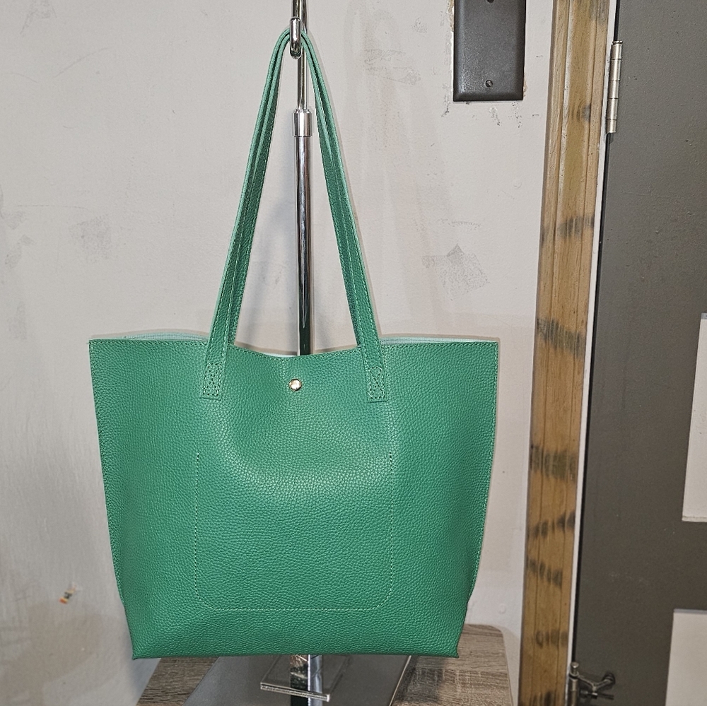 Green Leather Tote Bag